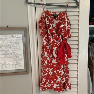 Floral Red and White Dress Topshop